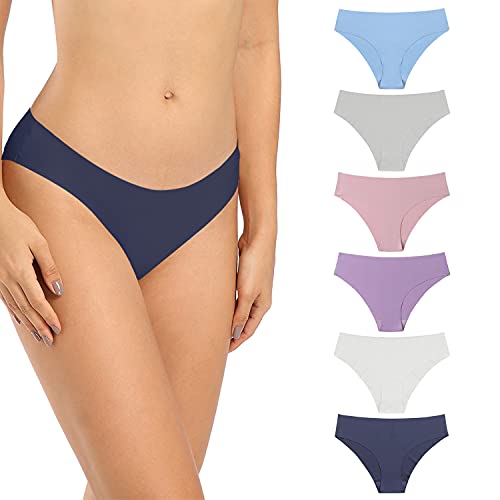 SHARICCA Women Seamless Cheeky Bikini No Show Panties Ladies Invisible Breathable Briefs Soft Stretch Underwear Multi Pack (6P02,XS)
