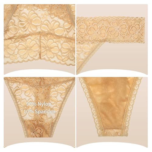 Lace Cotton Thongs Panties Assorted Colors 10-Pack