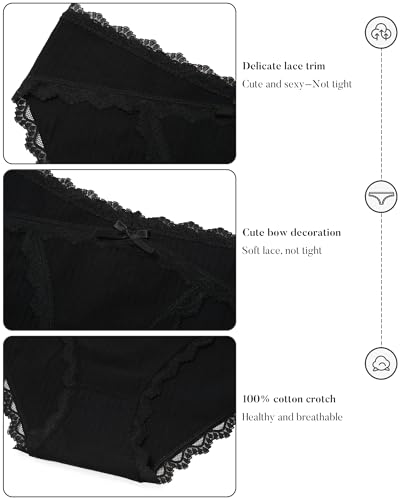 LEVAO 6 Pack Lace Black Cotton Women Underwear