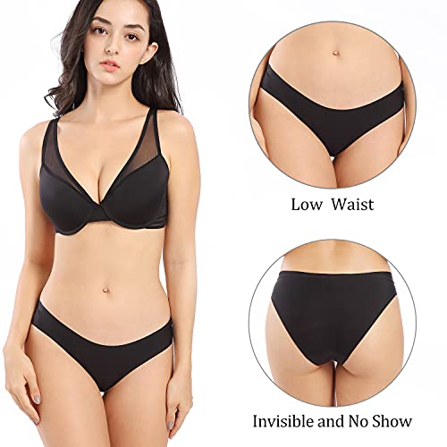 SHARICCA Women Seamless Cheeky Bikini No Show Panties Ladies Invisible Breathable Briefs Soft Stretch Underwear Multi Pack (6P02,XS)