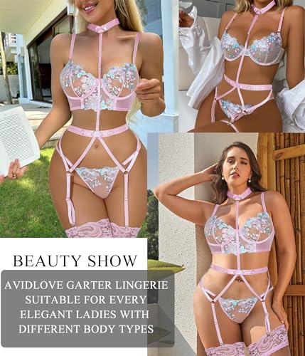 Avidlove Women's Sexy Light Pink 3-Piece Lingerie Set