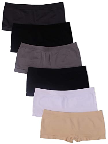 Kalon 6-Pack Women's Nylon Spandex Boyshort Panties - Basics