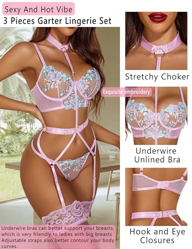 Avidlove Women's Sexy Light Pink 3-Piece Lingerie Set