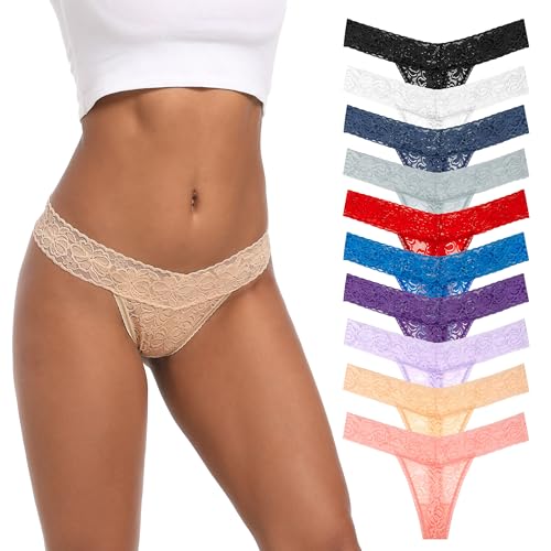 Lace Cotton Thongs Panties Assorted Colors 10-Pack