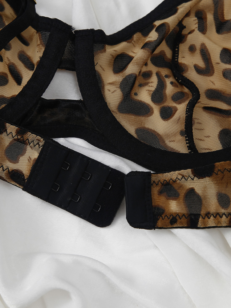 Leopard Printed Underwire Bra Set with Sheer Mesh