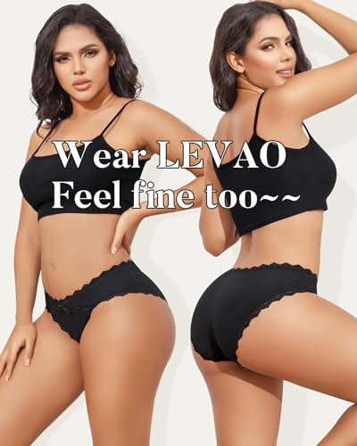 LEVAO 6 Pack Lace Black Cotton Women Underwear