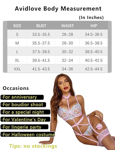 Avidlove Women's Sexy Light Pink 3-Piece Lingerie Set
