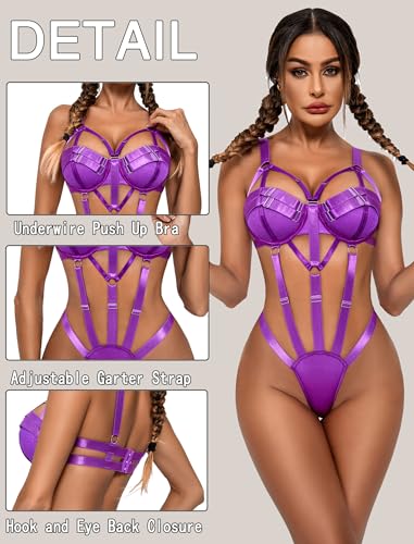 Avidlove Push Up Bra One Piece Babydoll Purple