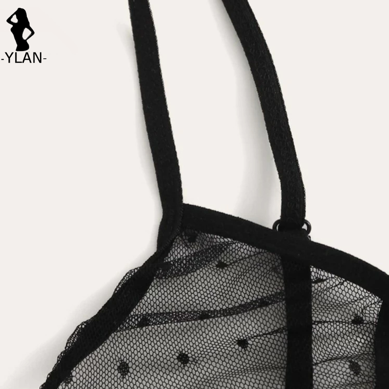 Sexy Mesh Polka Dot Lingerie Set with Garter
