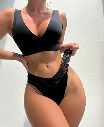 Sexy Cotton Thong Pack with V-Waist Lace