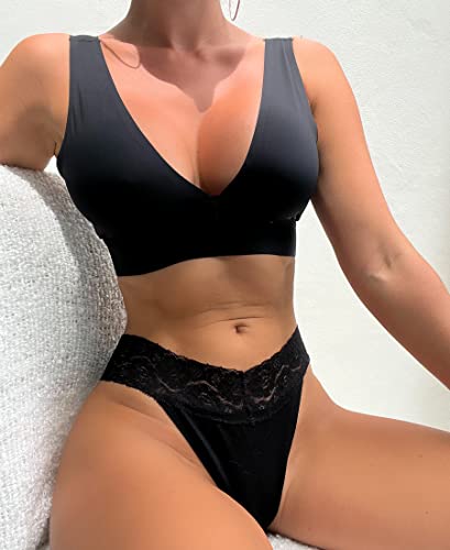 Sexy Cotton Thong Pack with V-Waist Lace