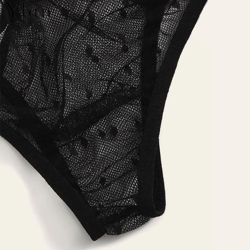 Sexy Mesh Polka Dot Lingerie Set with Garter