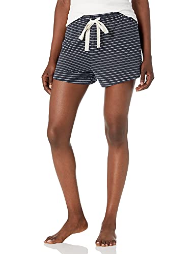 Amazon Essentials Women's Lightweight Lounge Terry Pajama Short, Navy White Mini Stripe, Large