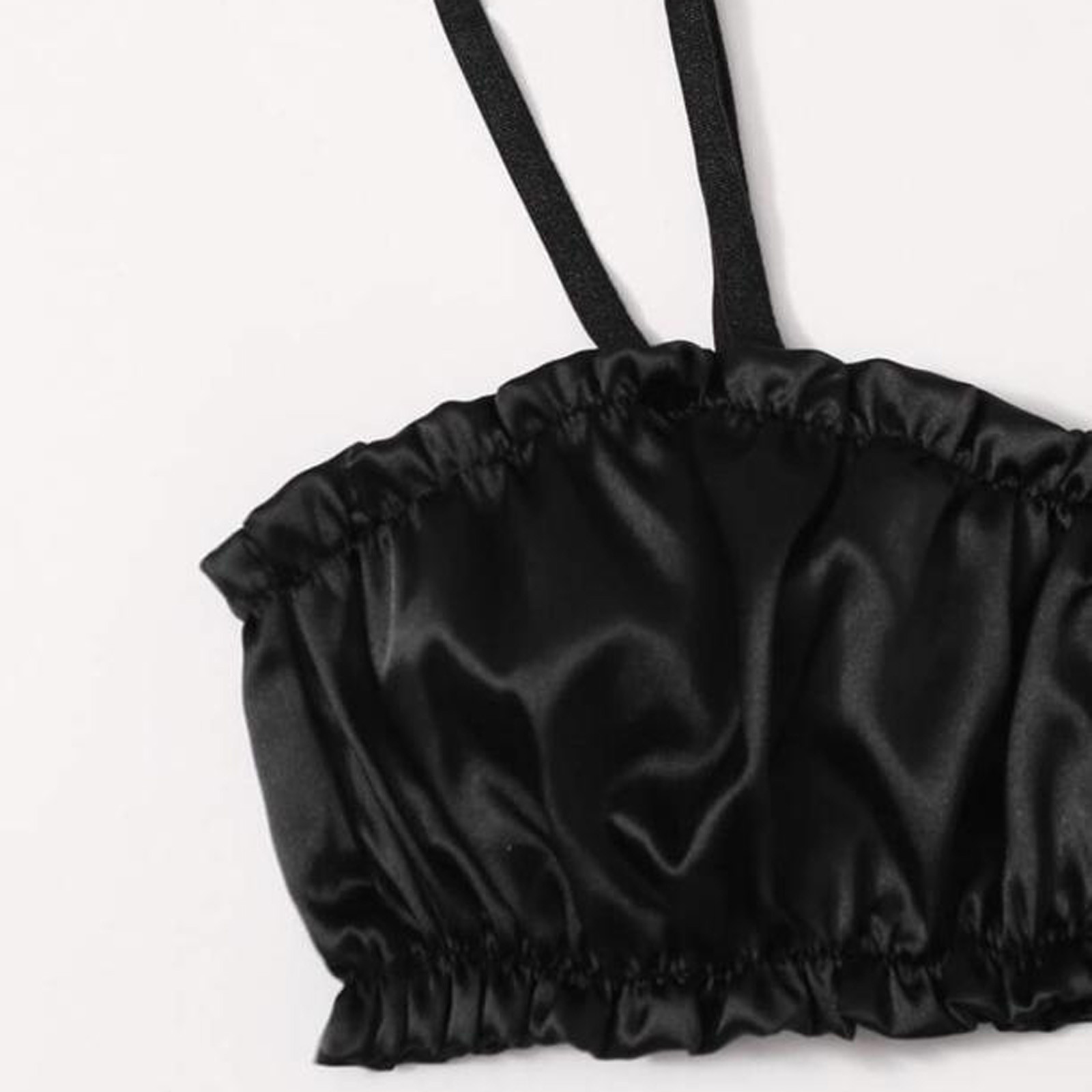 Black Silk Satin Lingerie Set with Wireless Bra