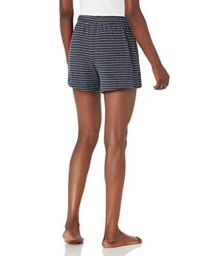 Amazon Essentials Women's Lightweight Lounge Terry Pajama Short, Navy White Mini Stripe, Large