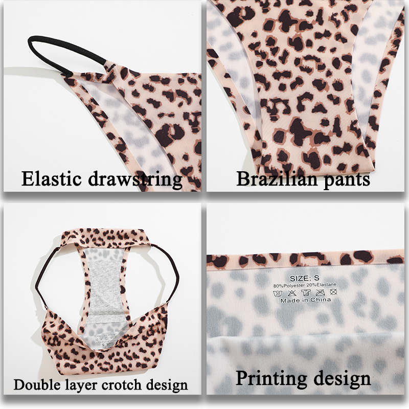 Leopard Print Seamless Lace Panties Set Women's Lingerie