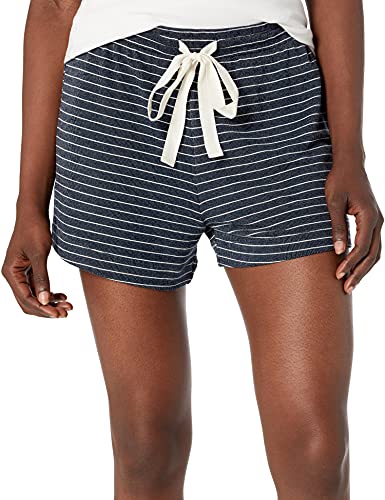Amazon Essentials Women's Lightweight Lounge Terry Pajama Short, Navy White Mini Stripe, Large