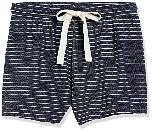 Amazon Essentials Women's Lightweight Lounge Terry Pajama Short, Navy White Mini Stripe, Large