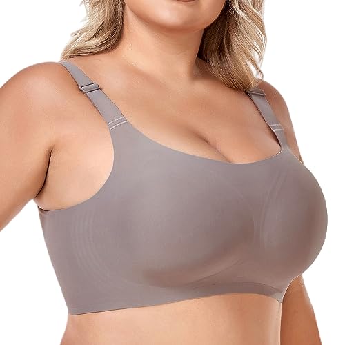 JOYTREE Smooth Bras for Women No Underwire Full Coverage Bralettes for Women Wireless Everyday T Shirt Bra Extenders-Gray, M