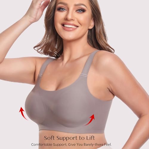JOYTREE Smooth Bras for Women No Underwire Full Coverage Bralettes for Women Wireless Everyday T Shirt Bra Extenders-Gray, M