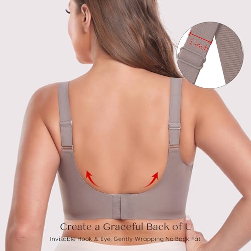 JOYTREE Smooth Bras for Women No Underwire Full Coverage Bralettes for Women Wireless Everyday T Shirt Bra Extenders-Gray, M