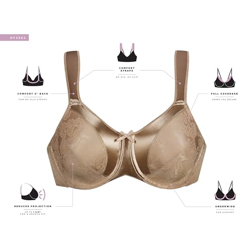 Bali Women's Satin Tracings Minimizer Underwire Bra, Black, 42G