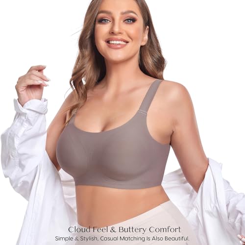JOYTREE Smooth Bras for Women No Underwire Full Coverage Bralettes for Women Wireless Everyday T Shirt Bra Extenders-Gray, M