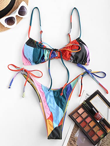 ZAFUL High Cut Thong Bikini Set - Multicoloured