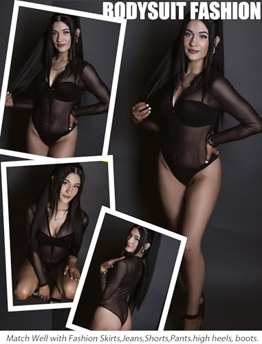 Black Mesh Long Sleeve Sexy Bodysuit Lingerie