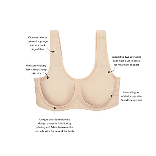 Wacoal Women's Full Support Underwire Sport Bra, Sand, 38DD