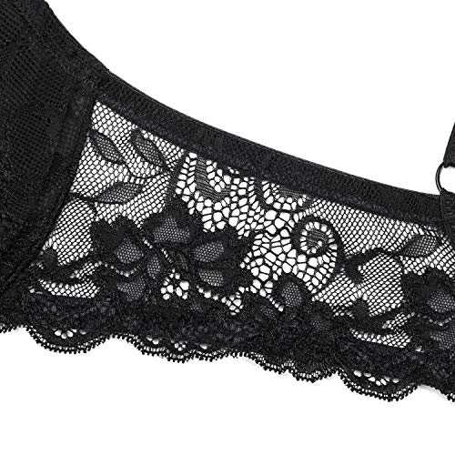 Deyllo Women’s Push Up Lace Bra Comfort Padded Underwire Bra Lift Up Add One Cup(Black,38C)