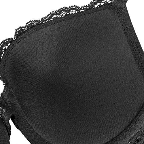 Deyllo Women’s Push Up Lace Bra Comfort Padded Underwire Bra Lift Up Add One Cup(Black,38C)