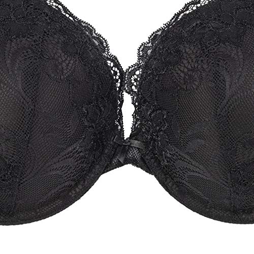 Deyllo Women’s Push Up Lace Bra Comfort Padded Underwire Bra Lift Up Add One Cup(Black,38C)