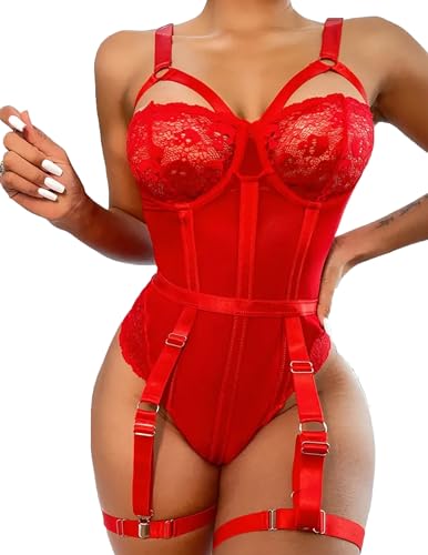 Avidlove Sexy Deep V Teddy Lingerie Set, Red