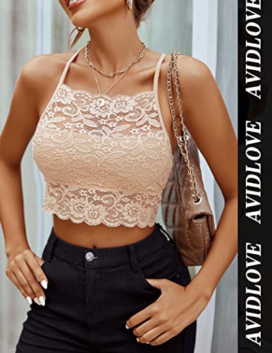 Avidlove Lace Racerback Bralette Crop Top Beige