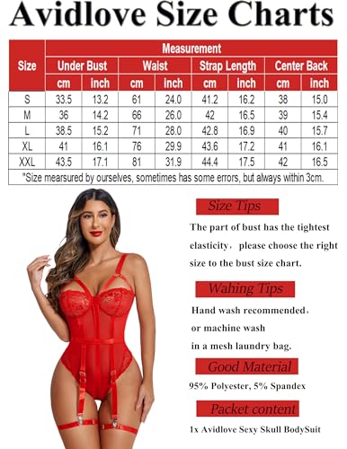 Avidlove Sexy Deep V Teddy Lingerie Set, Red