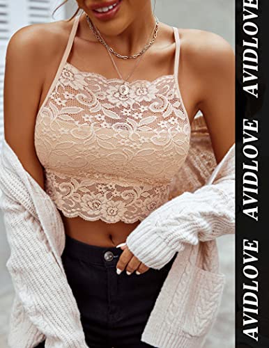 Avidlove Lace Racerback Bralette Crop Top Beige