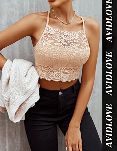 Avidlove Lace Racerback Bralette Crop Top Beige