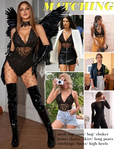 Black Lace Deep V Teddy Bodysuit Lingerie