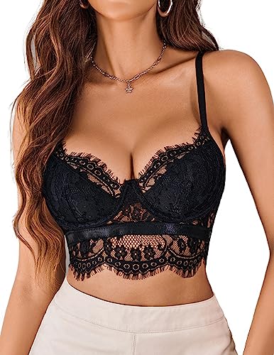 Black Lace V-Neck Bralette Cami Top by Avidlove