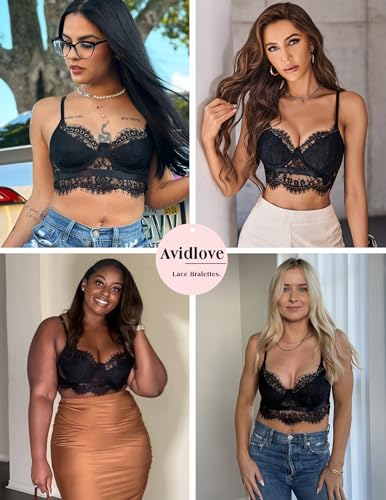 Black Lace V-Neck Bralette Cami Top by Avidlove