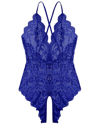 Blue Lace V-Neck Teddy Bodysuit Lingerie XX-Large