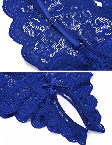 Blue Lace V-Neck Teddy Bodysuit Lingerie XX-Large