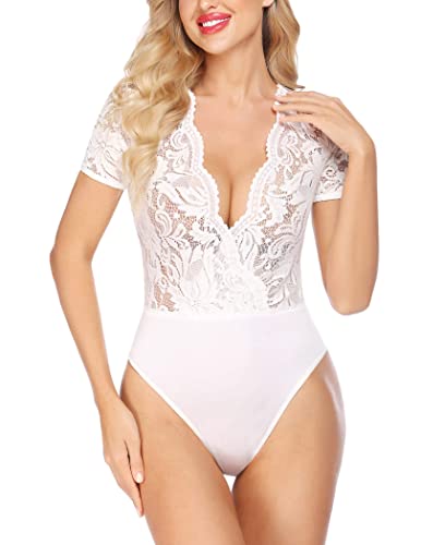 Avidlove Lace Long Sleeve Snap Crotch Womens Bodysuit