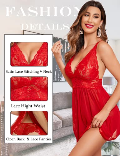 Sexy Lace Babydoll Chemise Nightgown Red