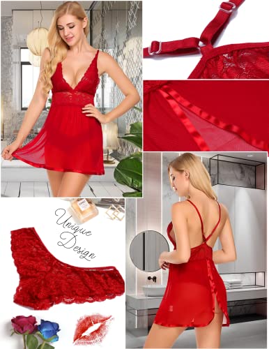 Sexy Lace Babydoll Chemise Nightgown Red