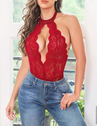 Ababoon Lace Teddy Sleepwear Red - Sexy Lingerie