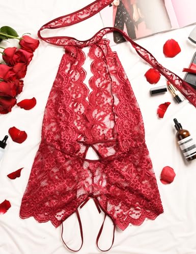 Ababoon Lace Teddy Sleepwear Red - Sexy Lingerie