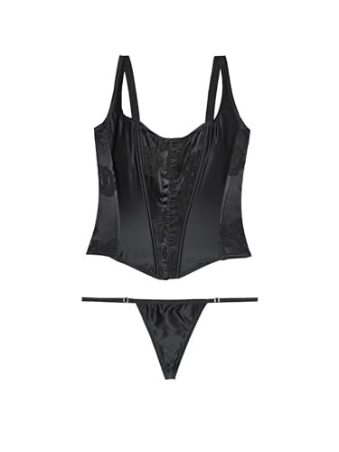 Black Burnout Corset and Panty Set, Size Medium