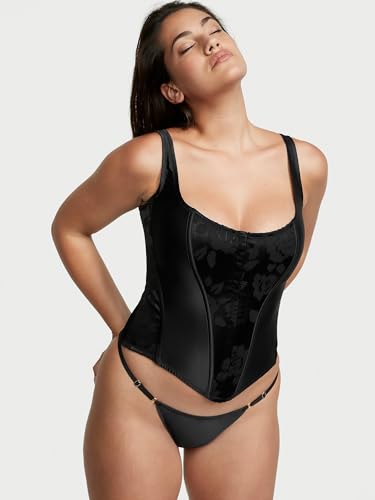 Black Burnout Corset and Panty Set, Size Medium